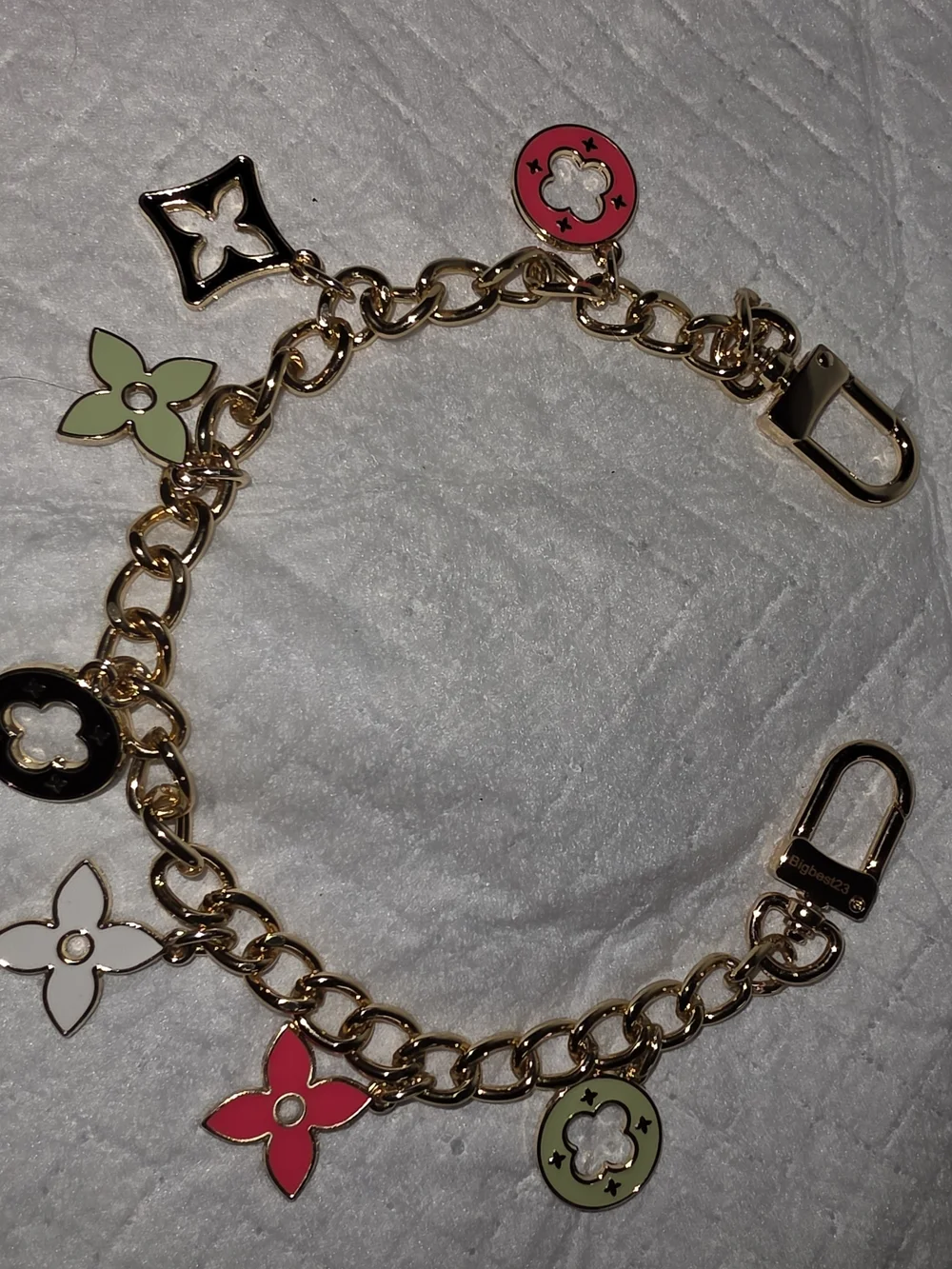Gold Chain Bag Charm Or Bracelet with Pink, Green, White Accents - UNBRÀNDED